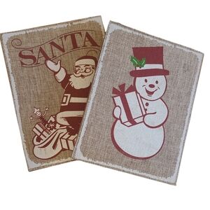 Vintage feel Santa and Snowman Christmas canvases, burlap, Hallmark, holidays